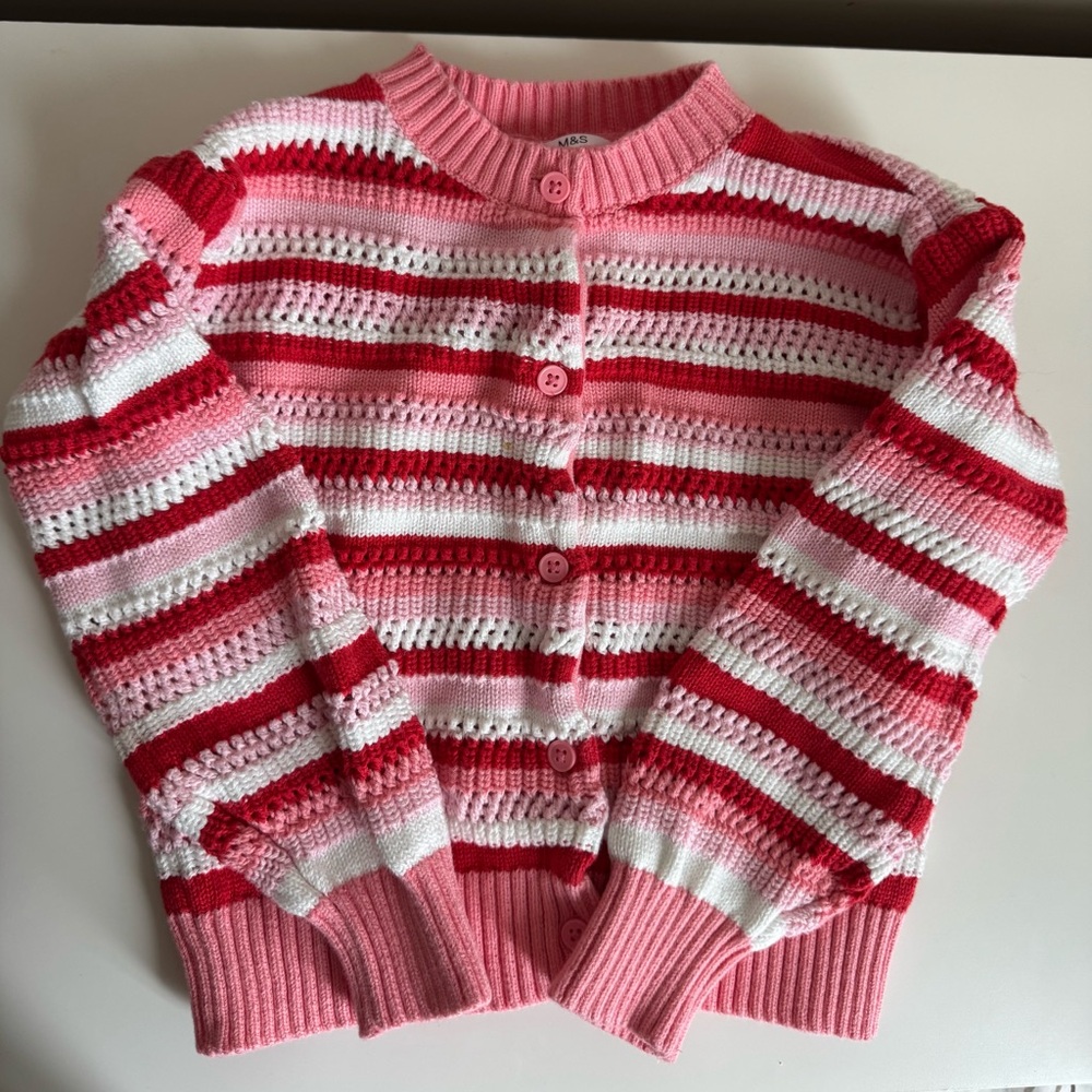 Marks and Spencer Striped Pink and Red Kid’s Cardigan